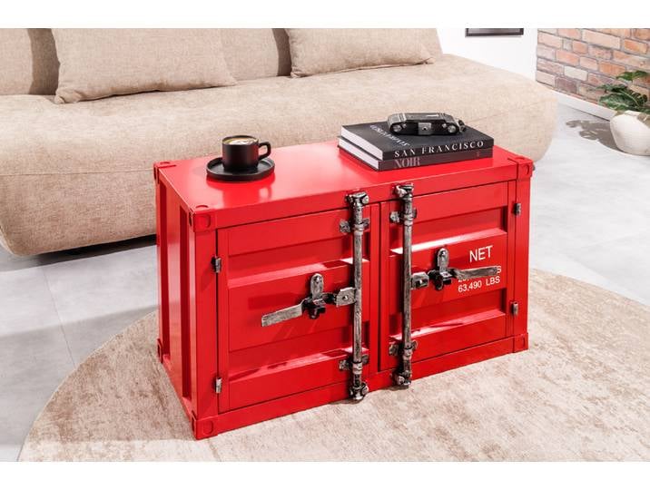 Container-Schrank GLOBETROTTER 80cm rot Metall Couchtisch mit Flügeltüren Kommode Kolonial & Vintage