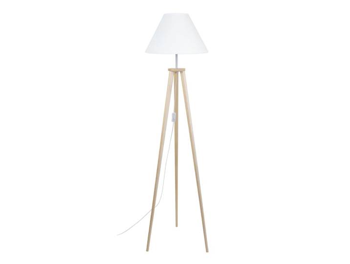 Lampadaire trepied bois abat-jour tissu naturel