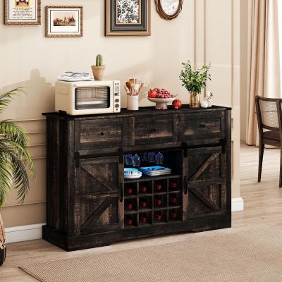 Lirago 52 Inches Wine Bar Cabinet with LED Lights and Sliding Barn Doors