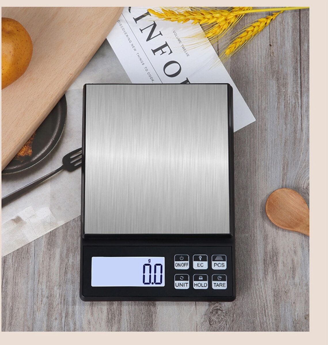 INF Küchenwaage CX-2020 1kg/0.1g – umweltfreundliche batteriebetriebene digitale Küchenwaage mit Edelstahl-Waagschale