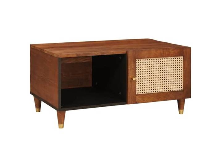 KUTYWEXFM Couchtisch Massivholz Mango 80x50x40 cm Beistelltisch Zwei geräumige Ablagefächer bieten ordentlichen Stauraum für Magazine und Alltagsdinge im stilvollen Wohnzimmer.