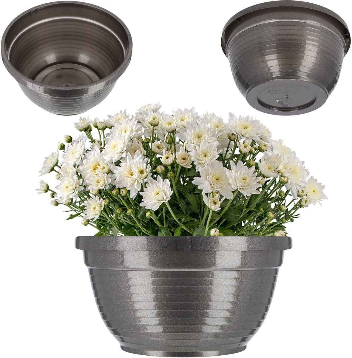 KADAX Ronde bloemenschaal van kunststof, weerbestendige plantenbak voor buiten, diameter: 20 cm, grafiet