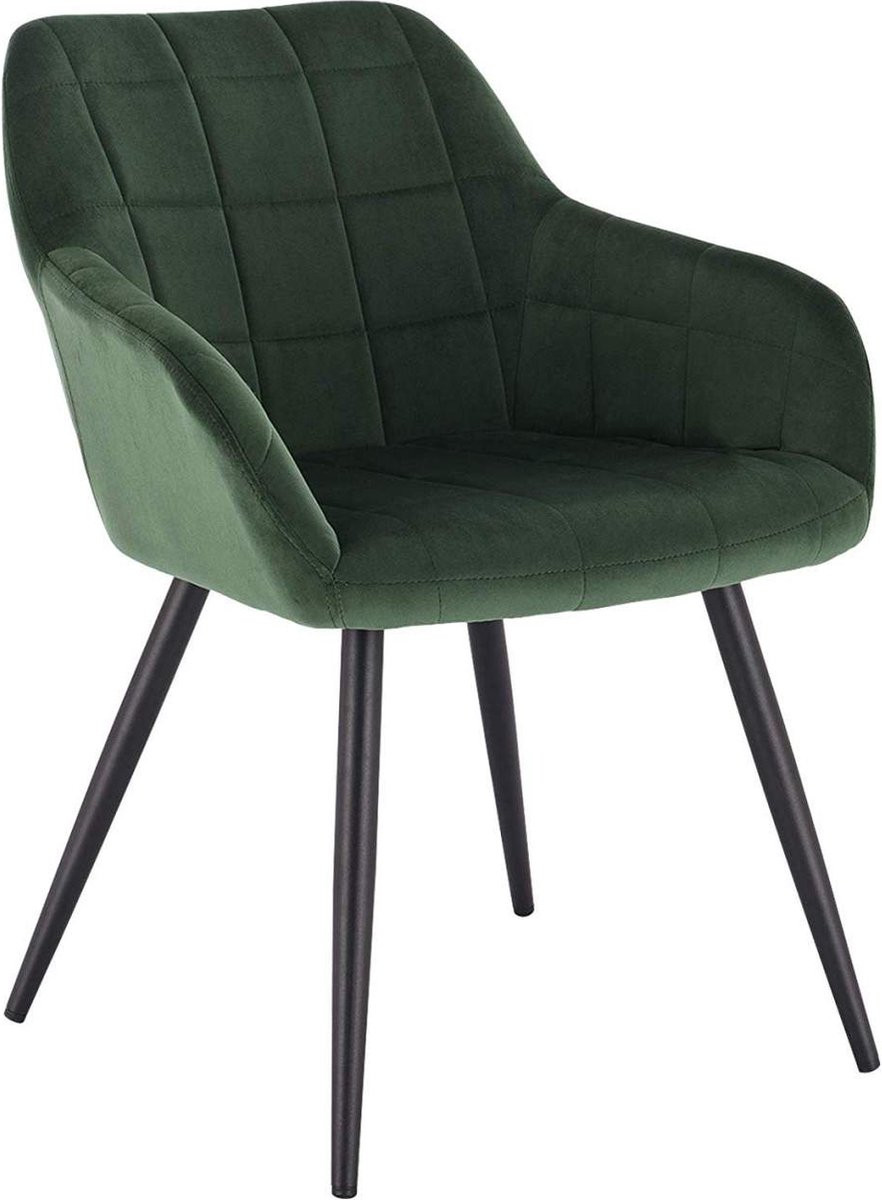 Happyment Stoel Nero Eetkamerstoel - Donkergroen Velvet - Zwarte Metalen Poten - Zithoogte: 47 cm