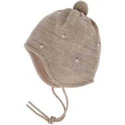 maximo Winter-Strickmütze mit Bommel Eichel-Stickereien, braun, 45