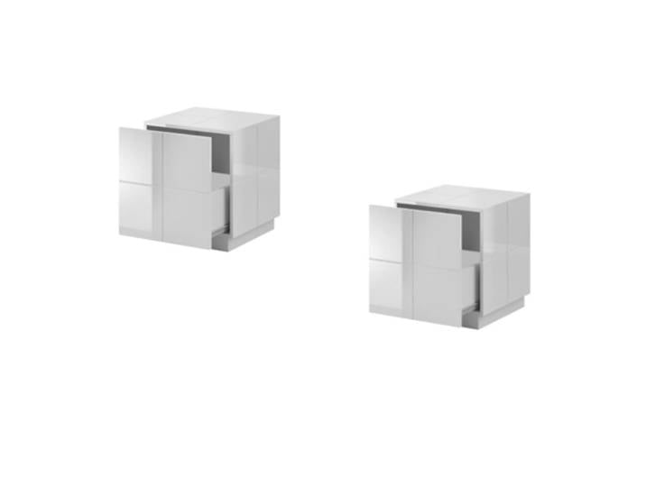 Lot de 2 tables de chevet design blanc brillant led blanc