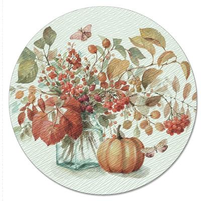 CounterArt "Autumn in Nature 4mm Heat Tolerant Tempered Glass Lazy Susan Turntable 13"" Diameter Cake Plate Condiment Caddy Pizza Server"