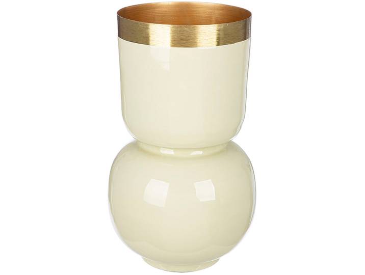 Tischvase GILDE Vase Roro mit Goldrand , beige (creme), B:18cm H:31,5cm T:18cm Ø:18cm, Metall, Vasen, Tischvase