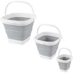 König Design 3er Set Eimer faltbar Falteimer Putzeimer Wassereimer Campingeimer Angeleimer, Reinigungsutensil, Grau