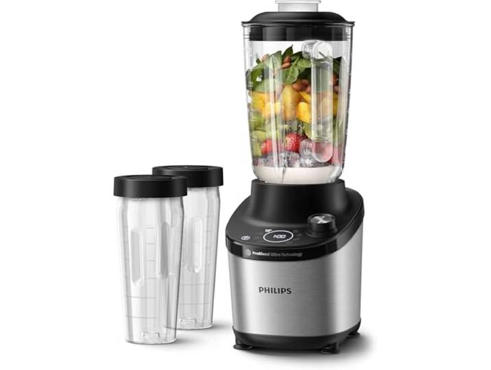 Philips Blender mixeur 7000 ProBlend Ultra\, 1500W\, 2L + 2 gourdes\, Métal 6 programmes\, 2 gourdes Tritan\, Bocal nervuré\, Blender smoothie sans effort\, fonction quick clean\, App. HomeID (HR3760/10)