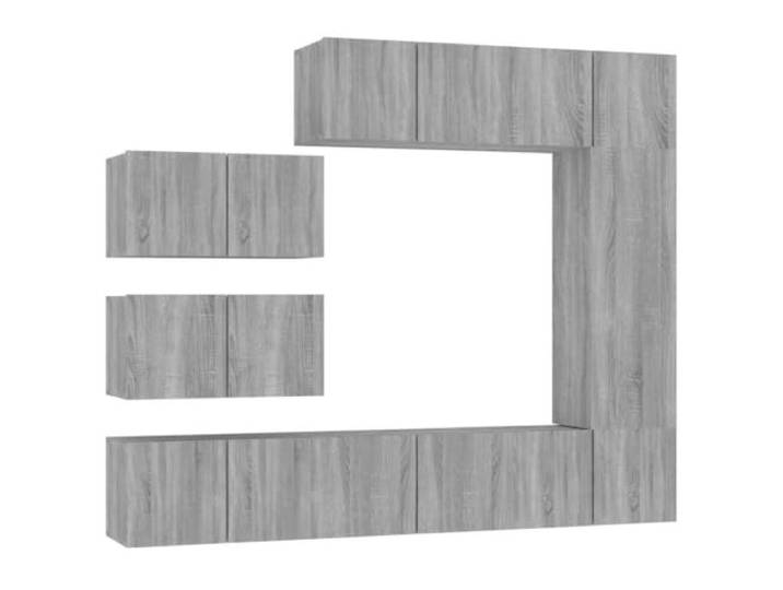 LKJephalotrope 8-tlg. TV-Schrank-Set Grau Sonoma aus Holzwerkstoff Platzsparende Wand-Lowboards für das Wohnzimmer sorgen für Ordnung und moderne Optik.