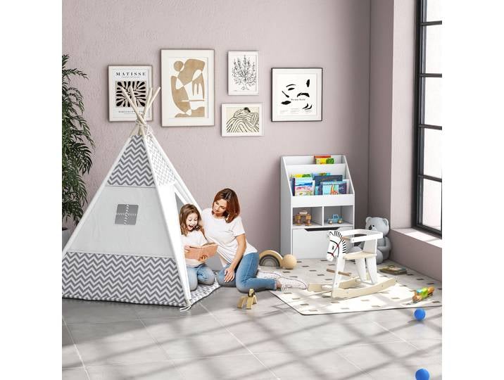 HOMCOM Teepee Enfant Graphique Gris/Blanc Int/Ext