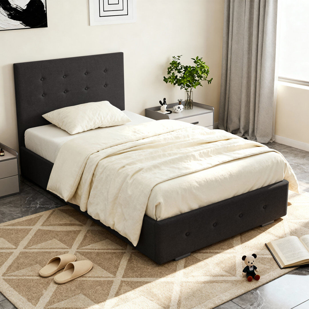 Zipcode Design Delvin Upholstered Lift Up Storage Bed Black Single (3')