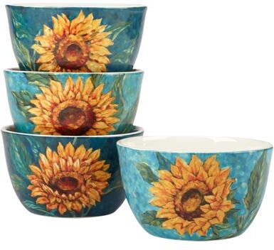"Certified International Golden Sunflowers Set of 4 Ice Cream Bowls - 5.25"" Diam x 3"""