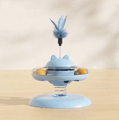 Inspire Curations Interactive Cat Treat Puzzle Turntable Toy With Track Ball Disc blue