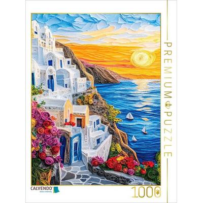 CALVENDO Puzzle Santorin mit Sonnenuntergang | 1000 Teile Lege-Größe 64x48cm Foto-Puzzle für glückliche Stunden