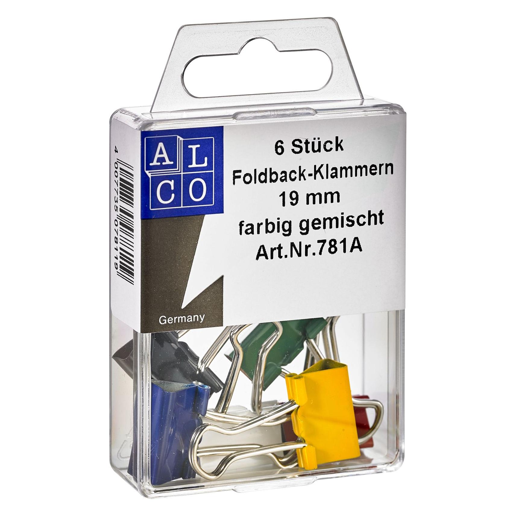 Alco Foldback-Klammern 19mm 6 Stück, sortiert (781A)