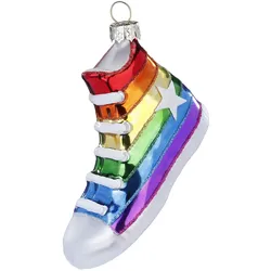 Holly & Jolly 1 Christbaumschmuck Glas 11cm Turnschuh Sneaker Figur Weihnachtsbaum Anhänger Christbaumanhänger Weihnachtsdeko Winter Glasfigur Bunt