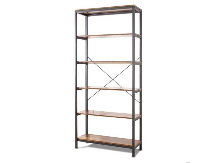 Ganbaru - Bibliothèque à 6 étagères 80x30xH180 cm de style industriel