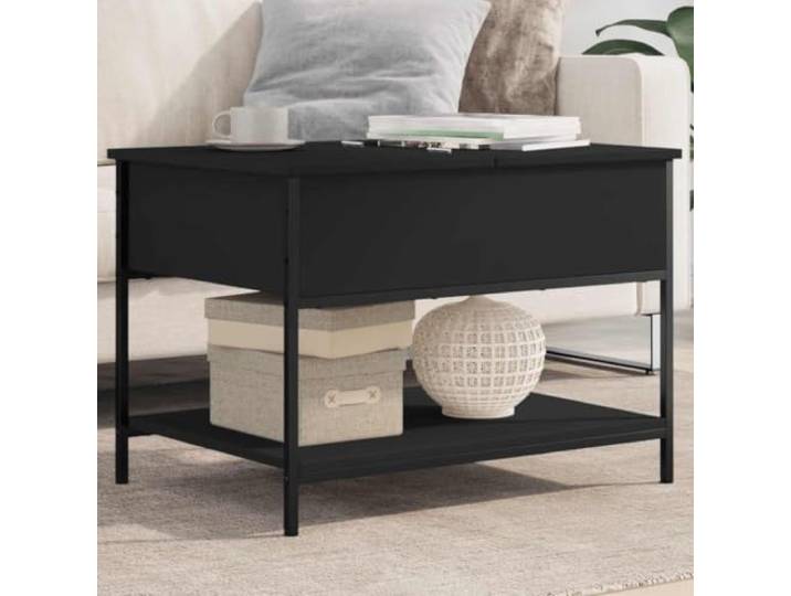 HEFZGDB Couchtisch Schwarz 70x50x50 cm Holzwerkstoff Metall mit verstellbaren Füßen und verstecktem Staufach für Wohnzimmer Beistelltisch