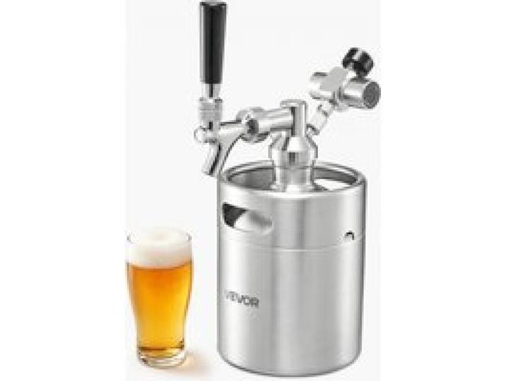 VEVOR Mini Fût 1,94 L Tireuse de Bière Portable en Acier Inoxydable 304, Système de Tirage sous Pression pour Soda Vin Jus de Fruit, Fût Pressurisé avec Régulateur CO₂ et Robinet à Fermeture Auto