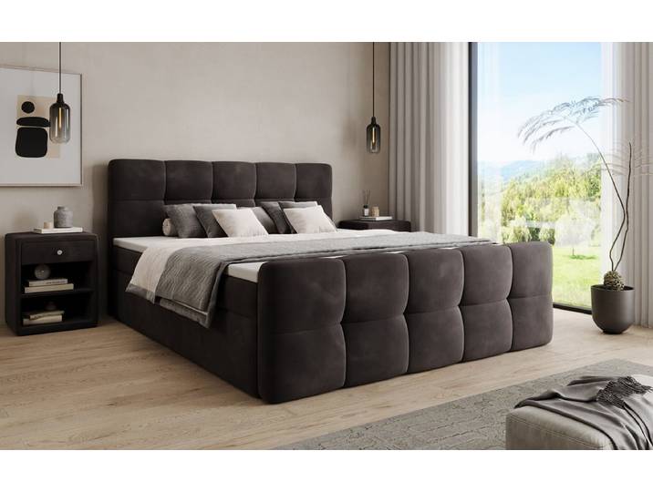 Boxspringbett Cozy Samt mit Stauraum - 140x200 - Braun - inklusive PU Schaum - Topper - Luxusbetten24