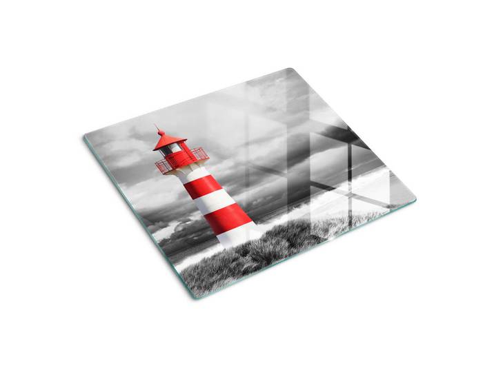 Tulup Glasplatte 60x52 cm Leuchtturm, Rot, Glas, 60x0.4x52 cm, Küchen, Küchenelektrogeräte, Herde, Herdabdeckplatten