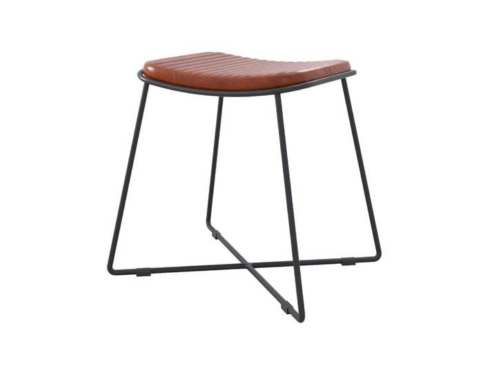 Tabouret en cuir marron et pieds en métal noir