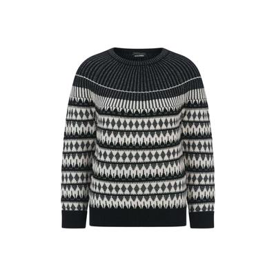 Rundhalspullover GOLDNER "Norwegerpullover mit Raglanärmeln", Damen, Gr. 50, schwarz-weiß (schwarz, cremeweiß, gemustert), Modern, gerade, Rundhals, Rippbündchen, Pullover Rundhalspullover, mit Glitzergarn am Ausschnitt