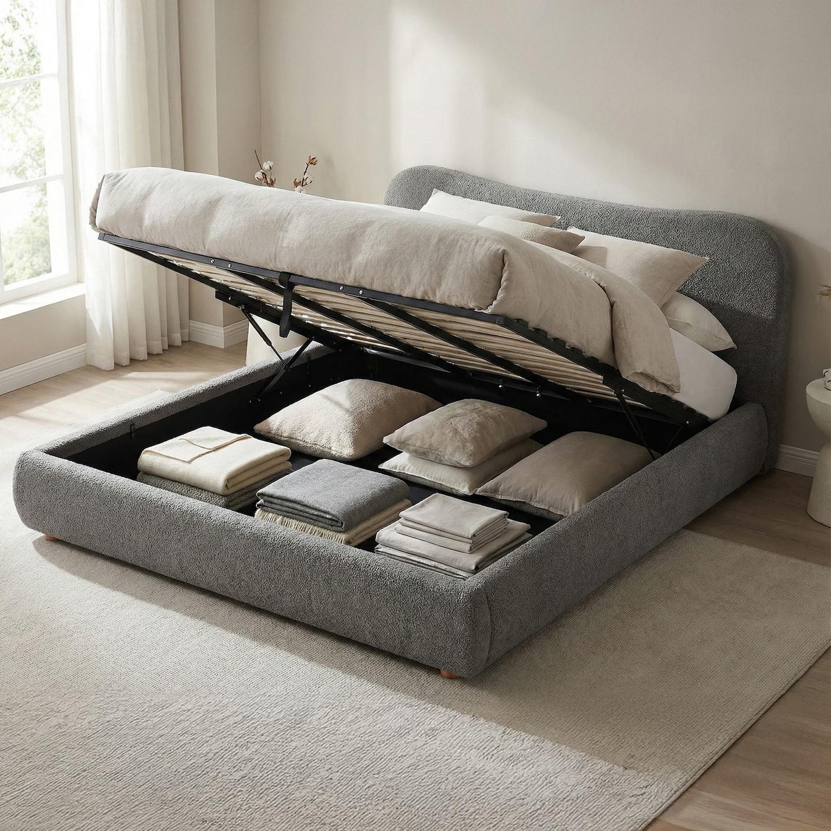 CLP Bett Maido Teddy Stoff 180x200 cm - Farbe: dunkelgrau, Größe: 180x200cm