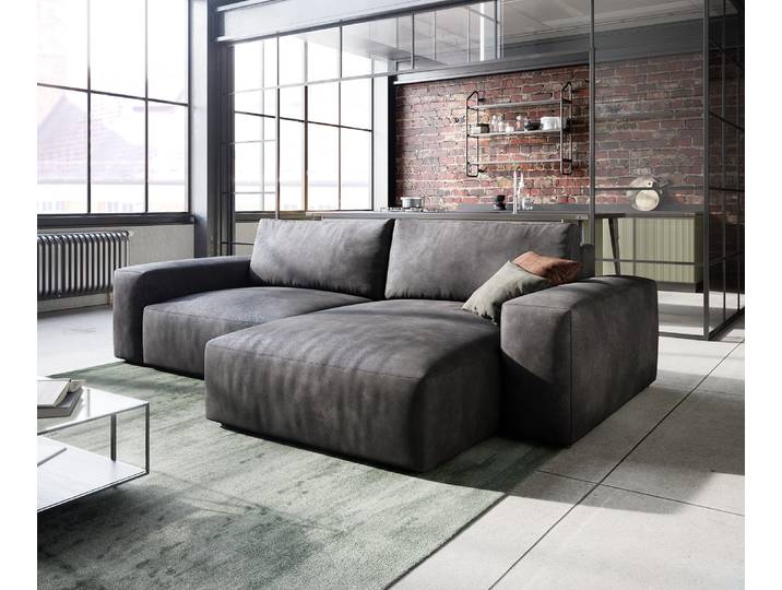 Ecksofa Lanzo 230x155 cm Lederimitat Vintage Anthrazit Recamiere variabel, Ecksofas