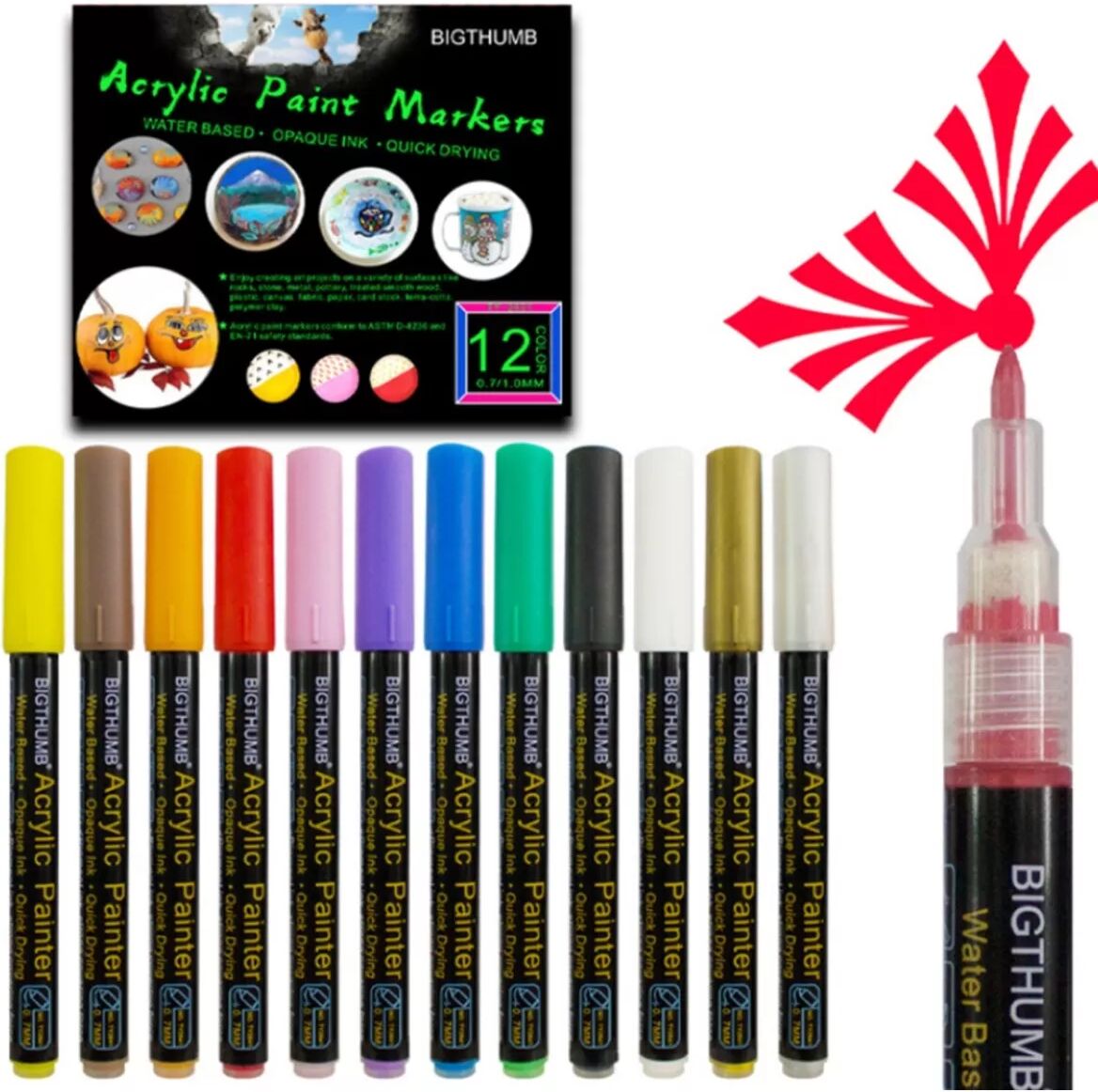 INF 12-Farben Acrylfarben Marker Set, 3mm Spitze für DIY Malerei