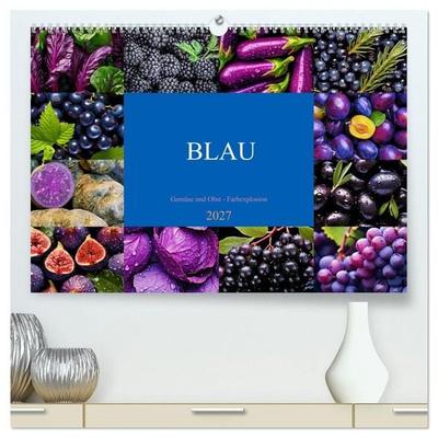 BLAU - Gemüse und Obst - Farbexplosion (hochwertiger Premium Wandkalender 2027 DIN A2 quer), Kunstdruck in Hochglanz
