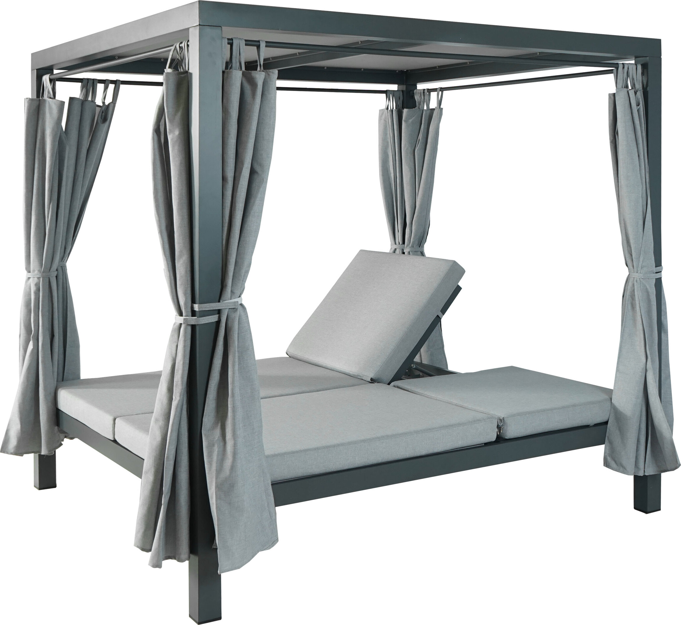 Lounge-Gartenliege HWC-J66, XL Sonnenliege Bali-Liege Outdoor-Bett Daybed, 10cm-Polster Olefin 205cm grau