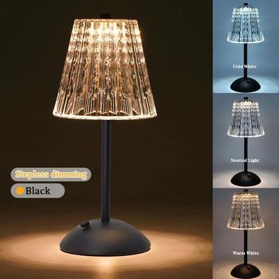 Inspired Living LuxeGlow Crystal LED Rechargeable Table Lamp With Touch Control, 3 Light Colors & 4W LED black