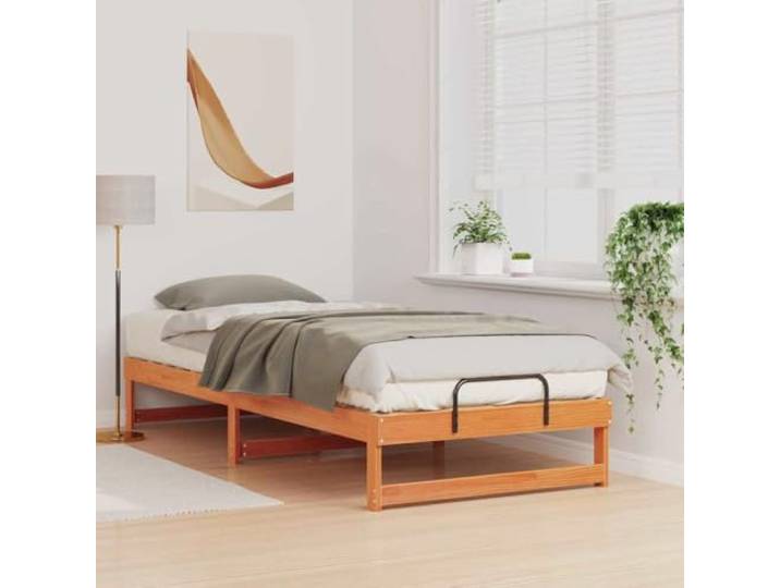 KTHLBRH Bettgestell, braun, 100 x 220 cm, Kiefer massiv Stabile Plattform, modernes Design, nur für den Innenbereich, Montage erforderlich