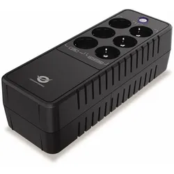Conceptronic ZEUS09E Büro-USV, 850 VA, 490 W, Batterie- und überspannungsgeschützter Schuko x 3, überspannungsgeschützter Schuko x 3, RJ45-Ein-/Ausgang