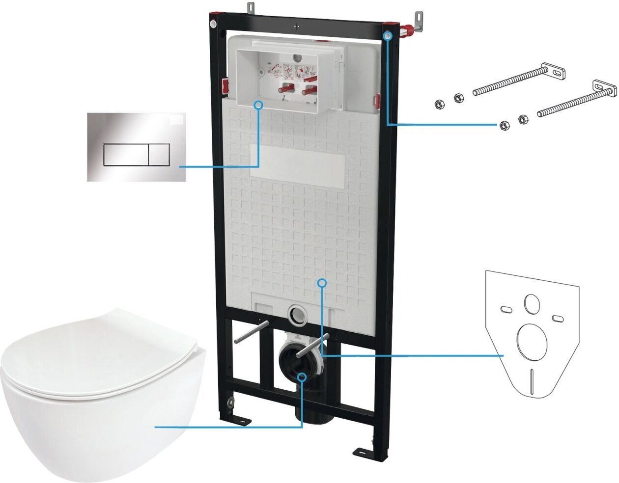 Neuesbad Serie 600 Wand-WC Set inkluisve Sitz + Spülkasten inklusive Betätigungsplatte chrom NB1CDLS6ZPW1