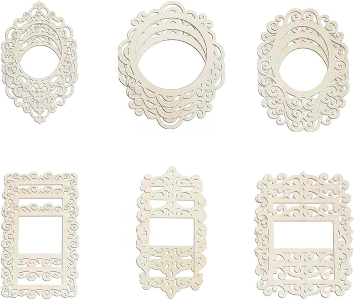 Set van 18 natuurlijke houten fotolijstjes voor decoratieve knutselprojecten, onbehandeld