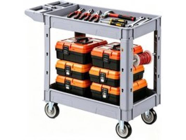 VEVOR Servicewagen Werkstattwagen Rollwagen aus PP 1010x440x845mm Grau, Werkzeugwagen mit 250 kg Tragkraft, Inkl. 2 Ebene 4 Rollen & Griff mit Ablagefach, Allzweckwagen für Garage Lager Werkstatt
