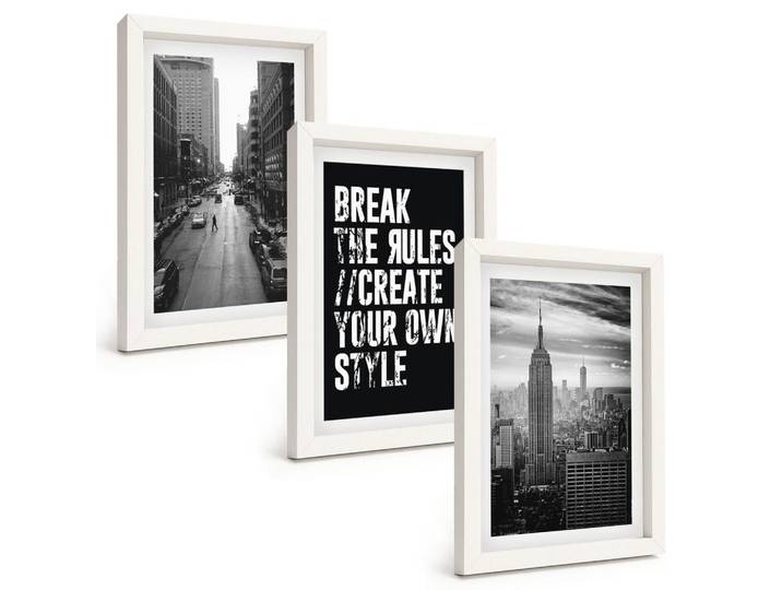 Tulup Bilder SET 3er Set - 20x30 cm Weißer Rahmen - Inspiration für Schwarz-Weiß-Darstellungen von Stadtstraßen, Kunststoff, Rechteckig, 20x30 cm, einfache und schnelle Anbringung, Bilder & Rahmen, Bilder