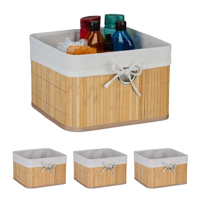 Relaxdays Opbergmand set van bamboe met handvatten en open weefwerk
