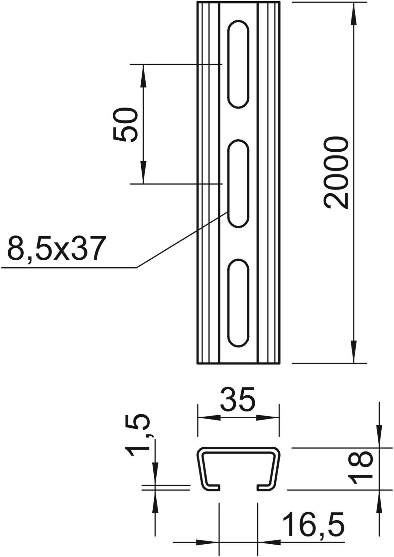 OBO Bettermann Vertr Profilschiene Langl.35x18mm AML3518P2000FS (1119648)