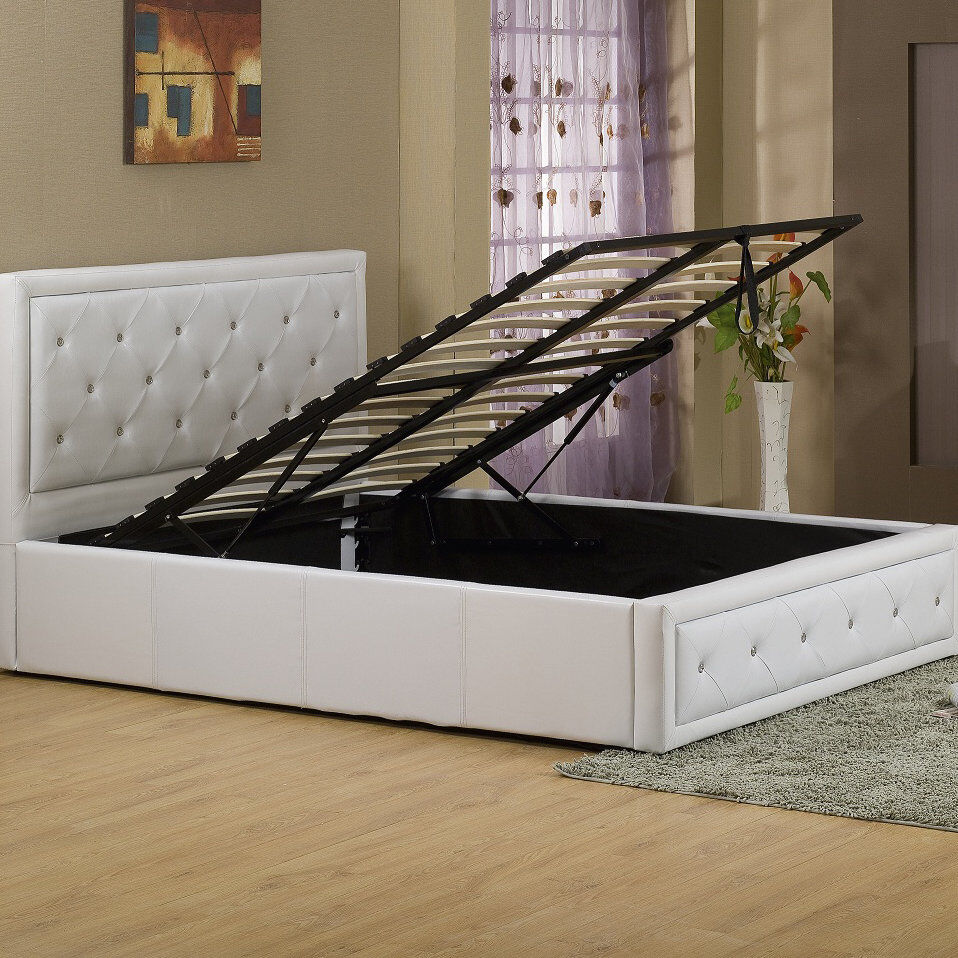 Wade Logan Dadur Upholstered Lift Up Storage Ottoman White Kingsize (5')