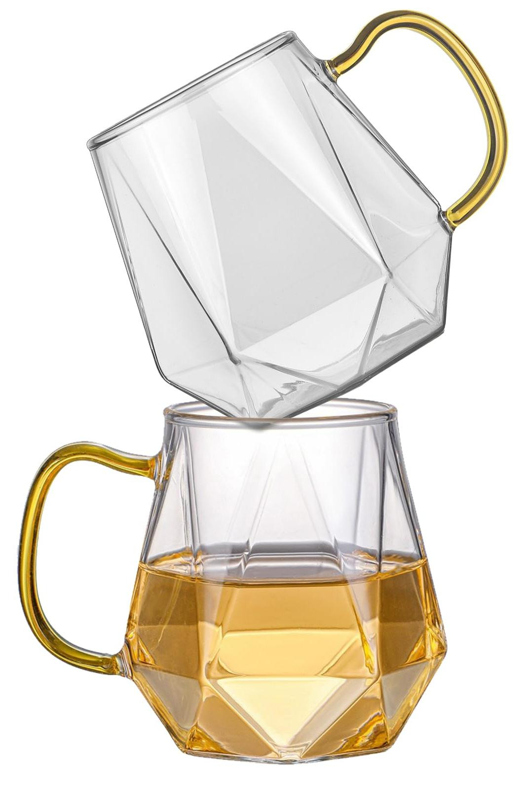 Dripio Set van 2 Koffiekopjes met Diamantdesign van Borosilicaatglas, 300 ml per stuk
