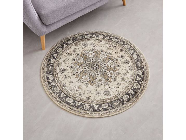 Tapis à poils ras Prima II Rond Beige/Beige Ø 100cm Tissu tissé