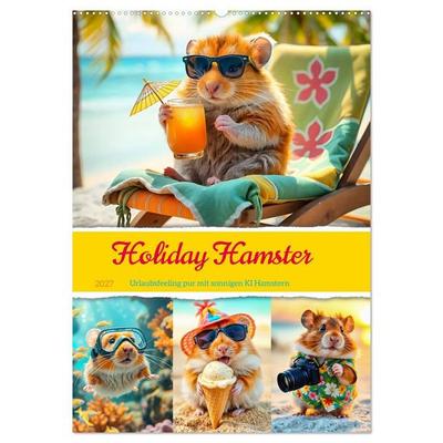 Holiday Hamster - Urlaubsfeeling pur mit sonnigen KI Hamstern (Wandkalender 2027 DIN A2 hoch), CALVENDO Monatskalender