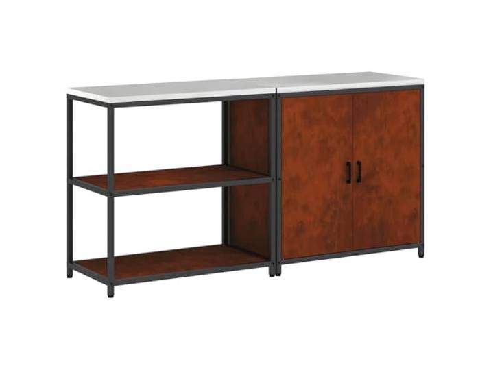 fsahslih 2-Teilig Outdoor Küchenschrank Set HATTEM aus Stahl, Rostig Robuste Outdoor Stauraumlösung mit Schrank und Regal für Garten, Terrasse und Hof in stilvoller Rostoptik.