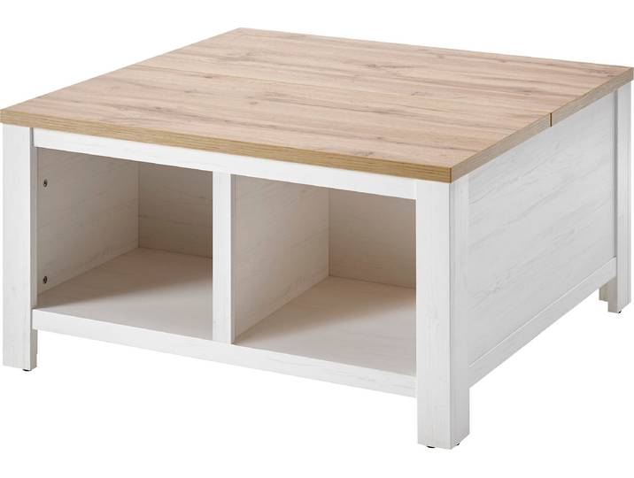 Couchtisch GOODPRODUCT Westminster, Beistelltisch, Wohnzimmertisch, Sofatisch, Tisch , weiss (pinie weiß, wotan eiche, pinie weiß, wotan eiche), B:93cm H:50cm T:93cm, Intasien verschiedene Furniere, Tische, Couchtisch, Metallgriffe, ausreichend Stauraum, in 2 Farben erhältlich
