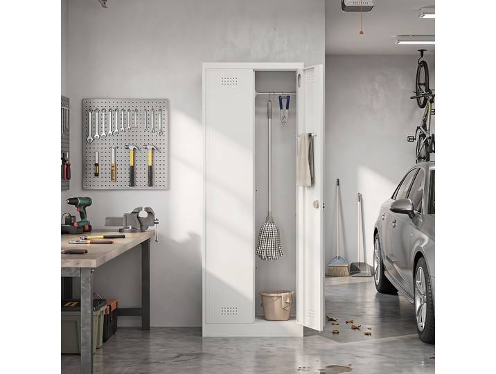 HOMCOM Armoire Acier Crème Serrure Étagères Réglables 80kg