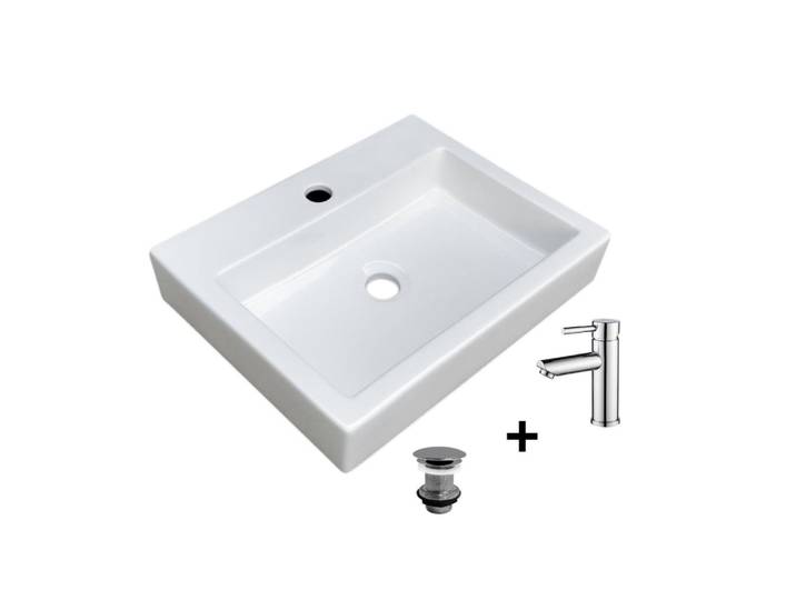Vasque à poser rectangulaire 48x38cm + robinet + bonde